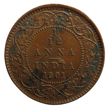 Load image into Gallery viewer, 1901 Queen Victoria India 1/12th Anna Coin
