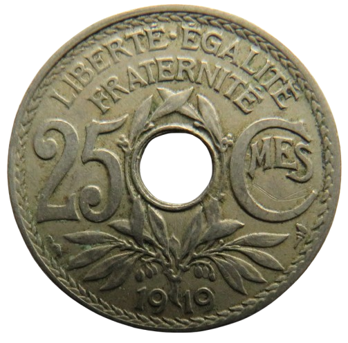 1919 France 25 Centimes Coin