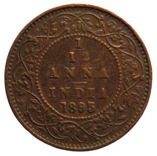 1895 Queen Victoria India 1/12th Anna Coin