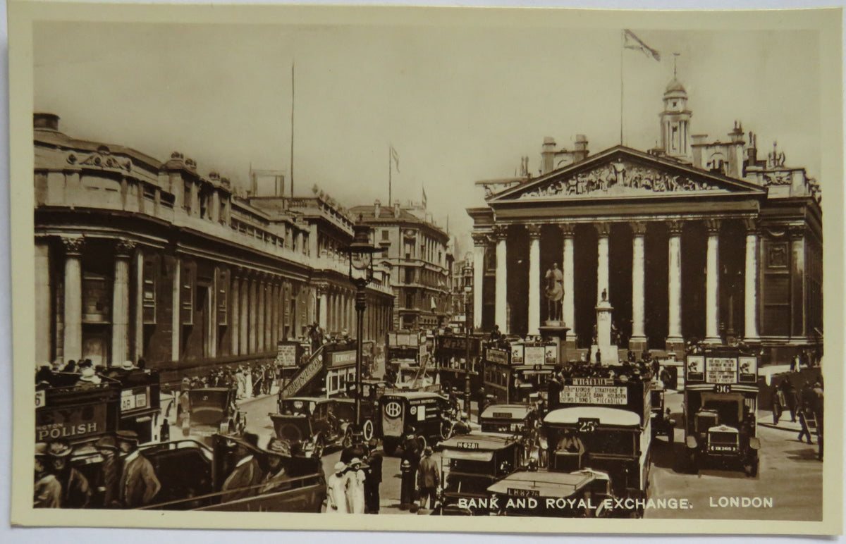 Vintage Postcard of Bank and Royal Exchange, London