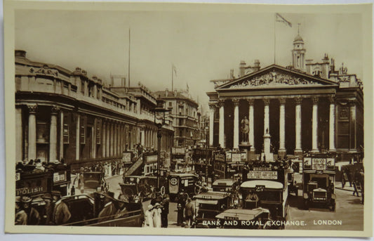 Vintage Postcard of Bank and Royal Exchange, London