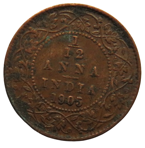 1905 King Edward VII India 1/12th Anna Coin