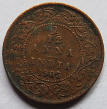 Load image into Gallery viewer, 1905 King Edward VII India 1/12th Anna Coin
