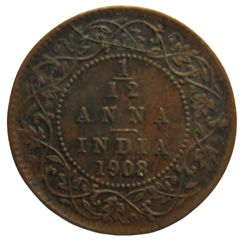 1908 King Edward VII India 1/12th Anna Coin