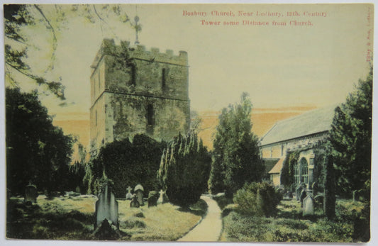 Vintage Postcard of Bosbury Church, Near Ledbury, 12th Century Tower some distance from Church