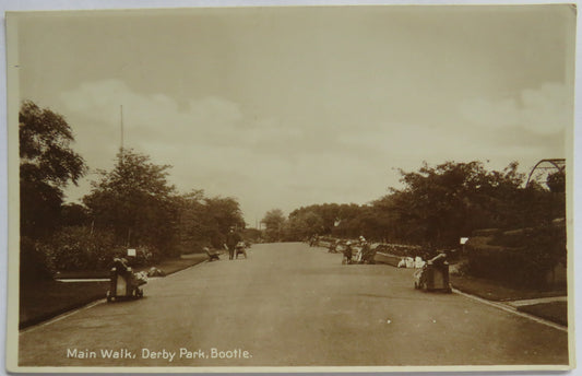 Vintage Postcard of Main Walk, Derby Park, Bootle