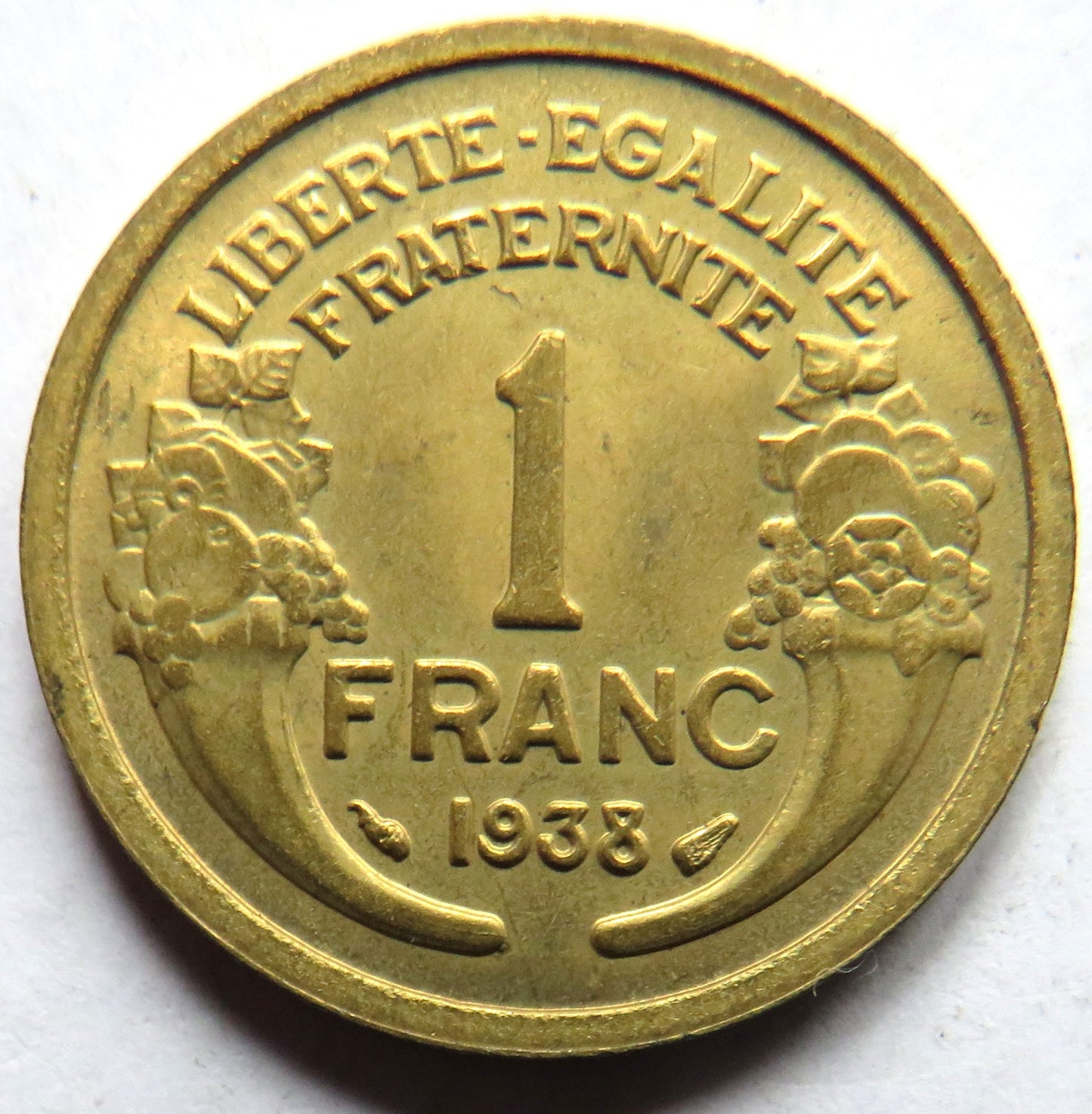 1938 France One Franc Coin Unc