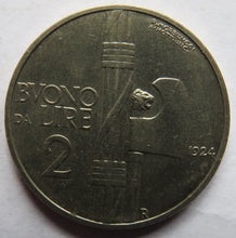 Load image into Gallery viewer, 1924 Italy 2 Lire Coin In High Grade
