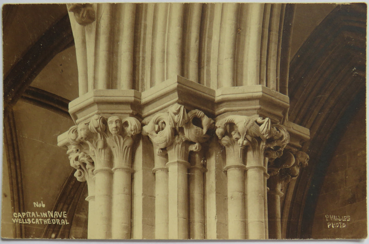 Vintage Postcard of Capital in Nave, Wells Cathedral image 1