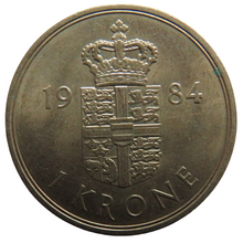 Load image into Gallery viewer, 1984 Denmark One Krone Coin In High Grade
