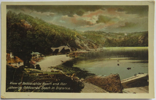 Vintage Postcard of View of Babbacombe Beach and Pier, showing Oddicombe Beach in Distance