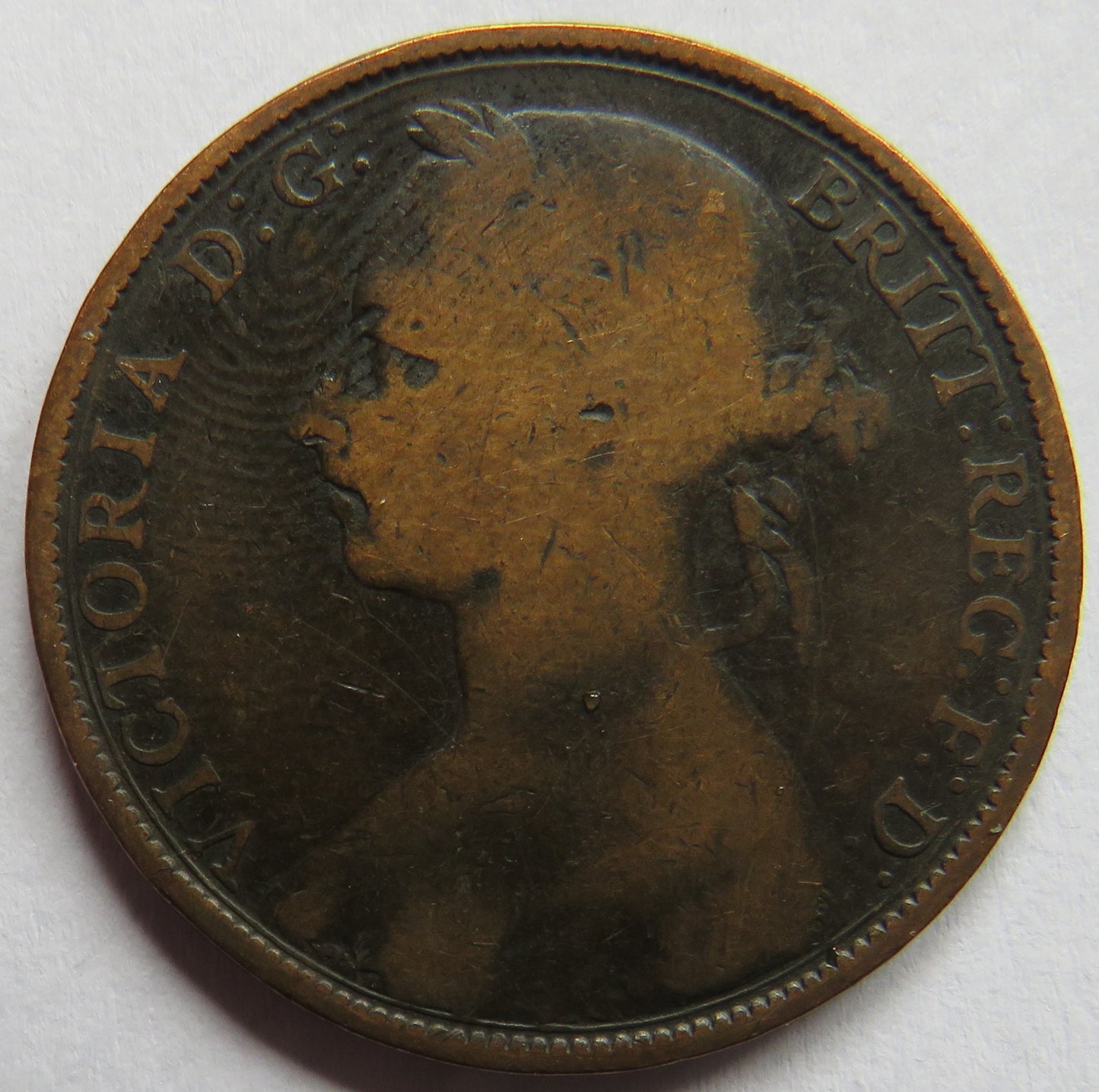 1890 Queen Victoria Bun Head One Penny Coin - Great Britain