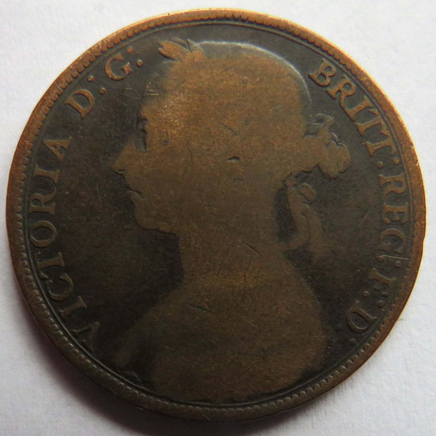 1890 Queen Victoria Bun Head One Penny Coin - Great Britain
