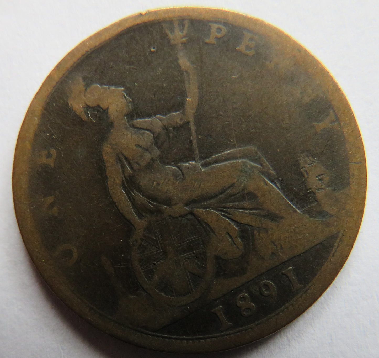 1891 Queen Victoria Bun Head One Penny Coin - Great Britain