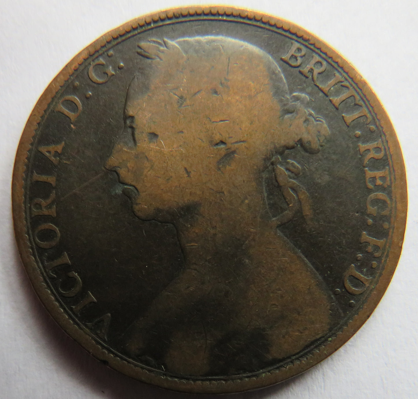 1891 Queen Victoria Bun Head One Penny Coin- Great Britain