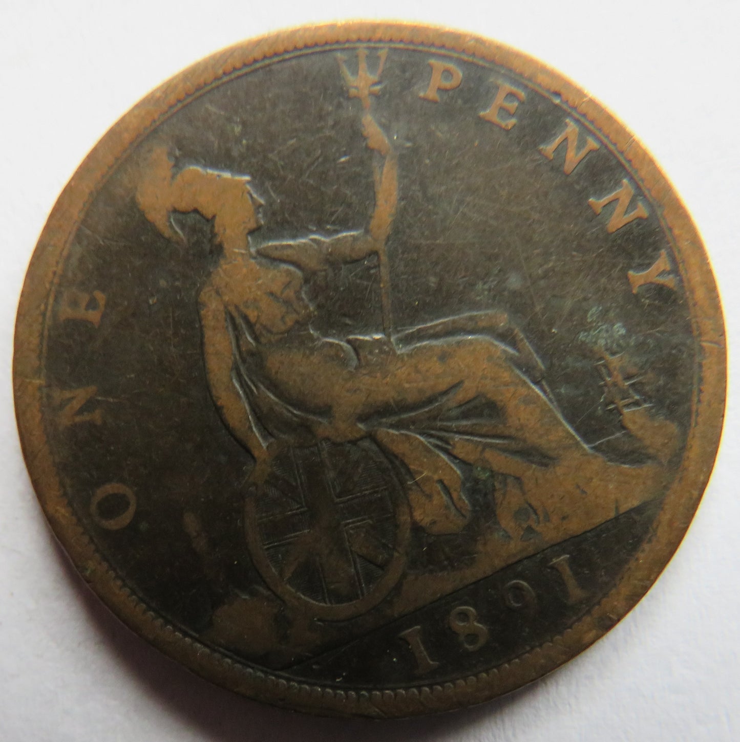 1891 Queen Victoria Bun Head One Penny Coin- Great Britain