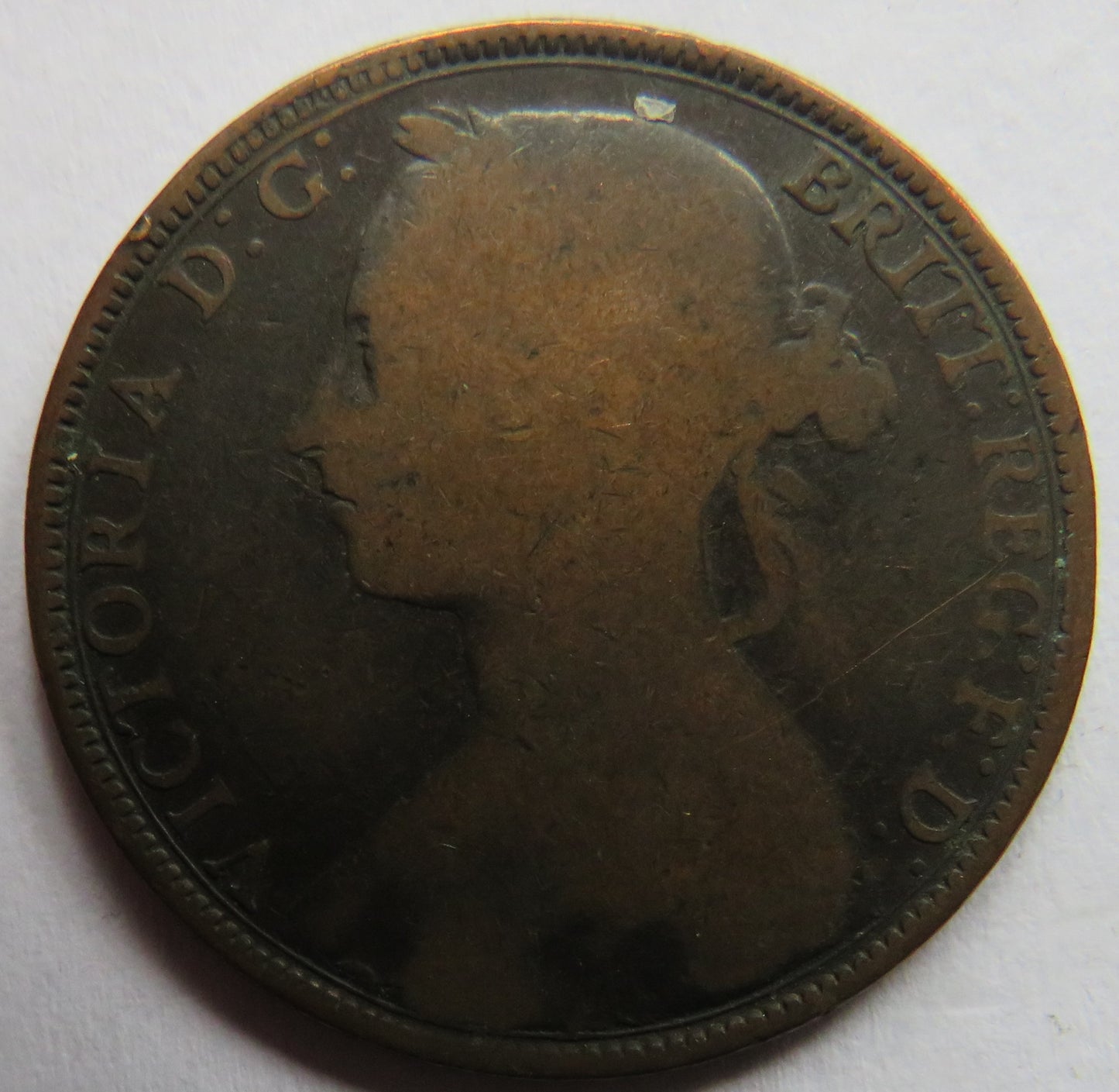1892 Queen Victoria Bun Head One Penny Coin- Great Britain