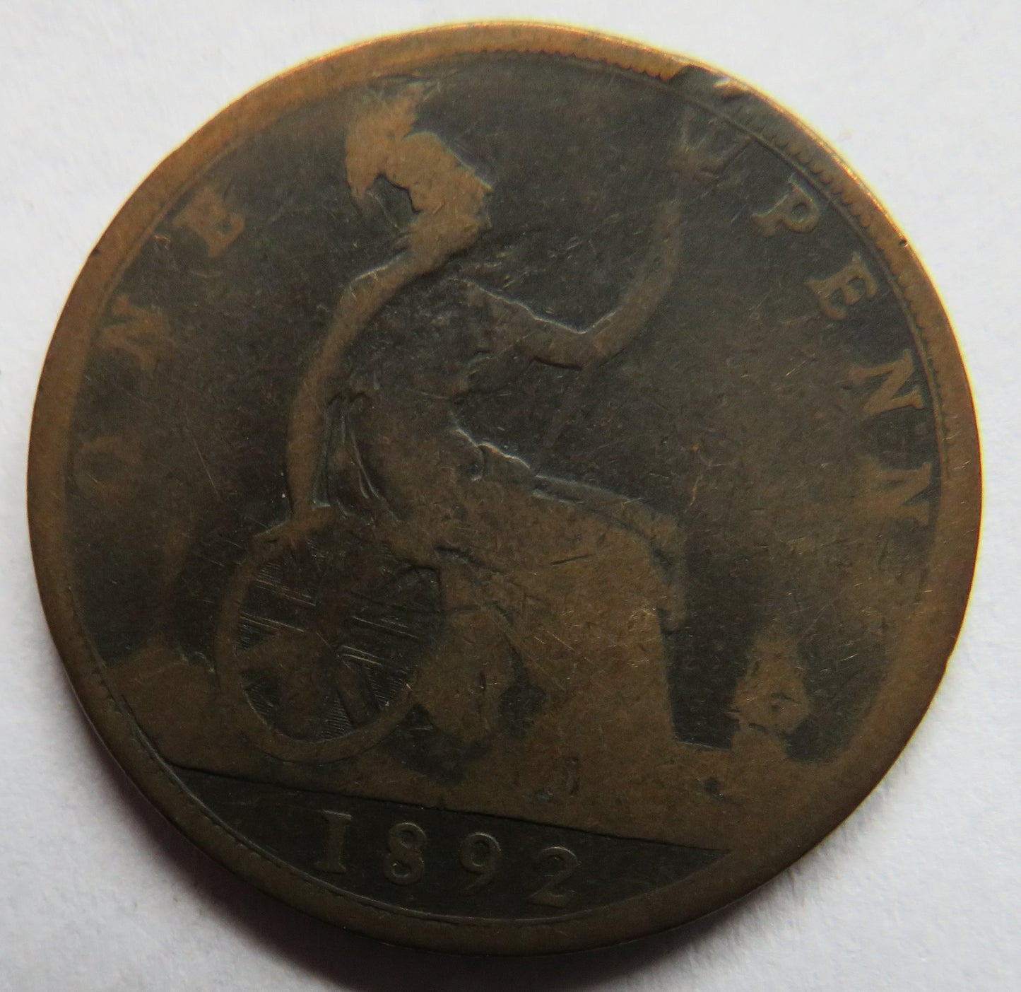 1892 Queen Victoria Bun Head One Penny Coin- Great Britain
