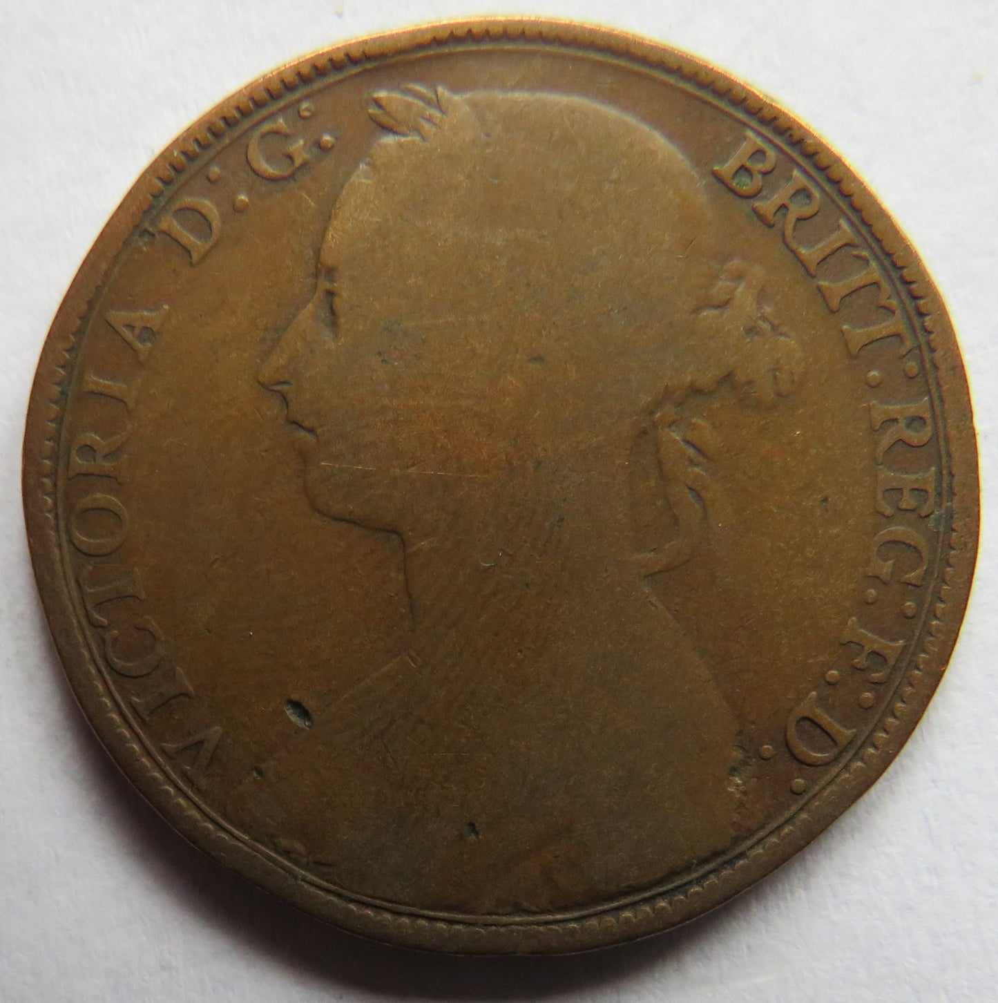 1893 Queen Victoria Bun Head One Penny Coin - Great Britain