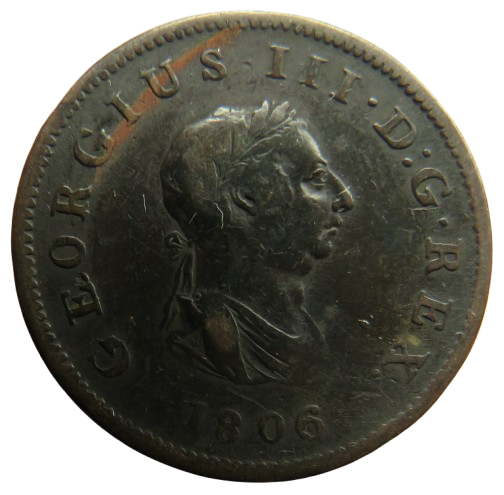 1806 King George III Halfpenny Coin - Great Britain