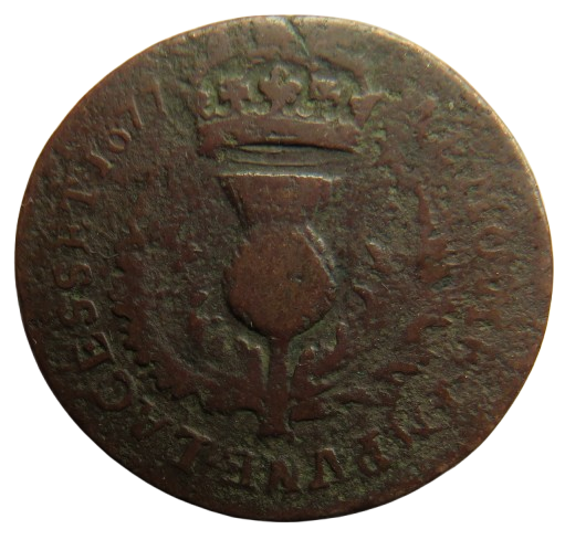 1677 King Charles II Scotland Bawbee / Sixpence Coin