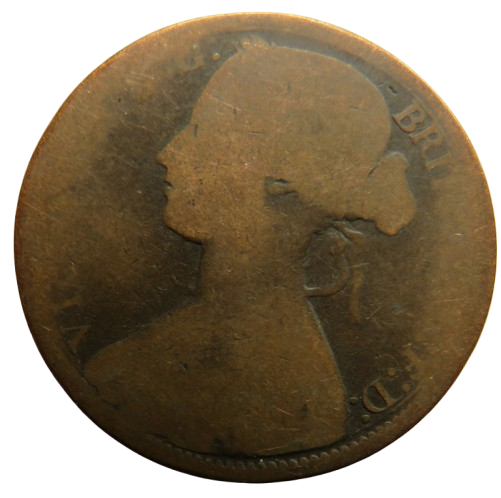 1865 Queen Victoria Bun Head One Penny Coin - Great Britain