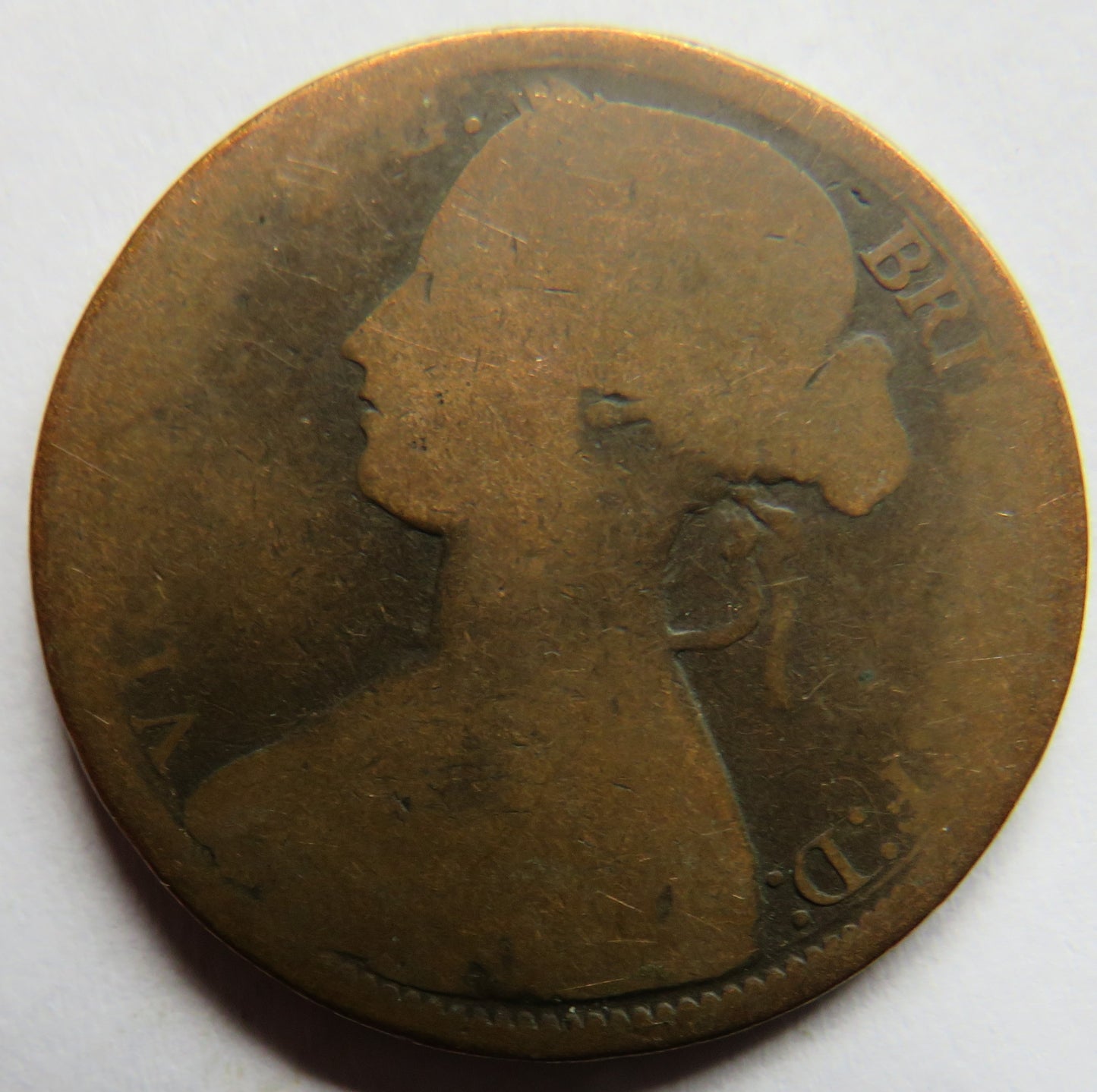 1865 Queen Victoria Bun Head One Penny Coin - Great Britain