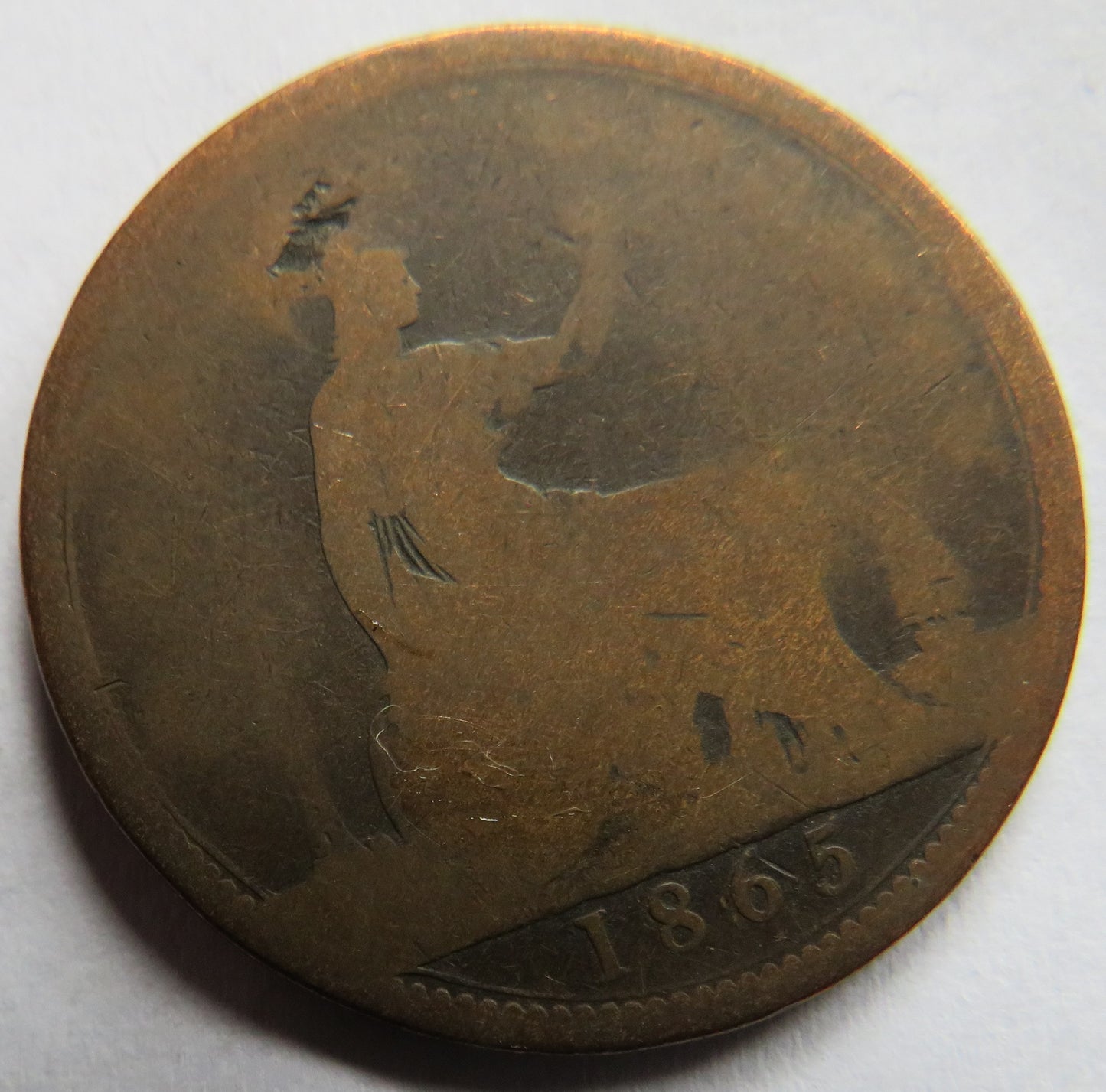 1865 Queen Victoria Bun Head One Penny Coin - Great Britain