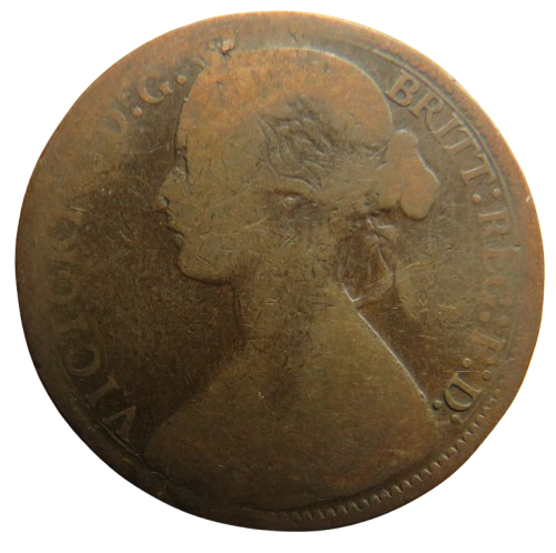 1866 Queen Victoria Bun Head One Penny Coin - Great Britain