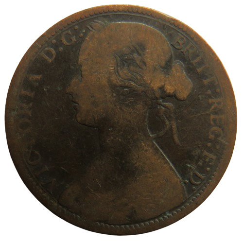 1873 Queen Victoria Bun Head One Penny Coin - Great Britain