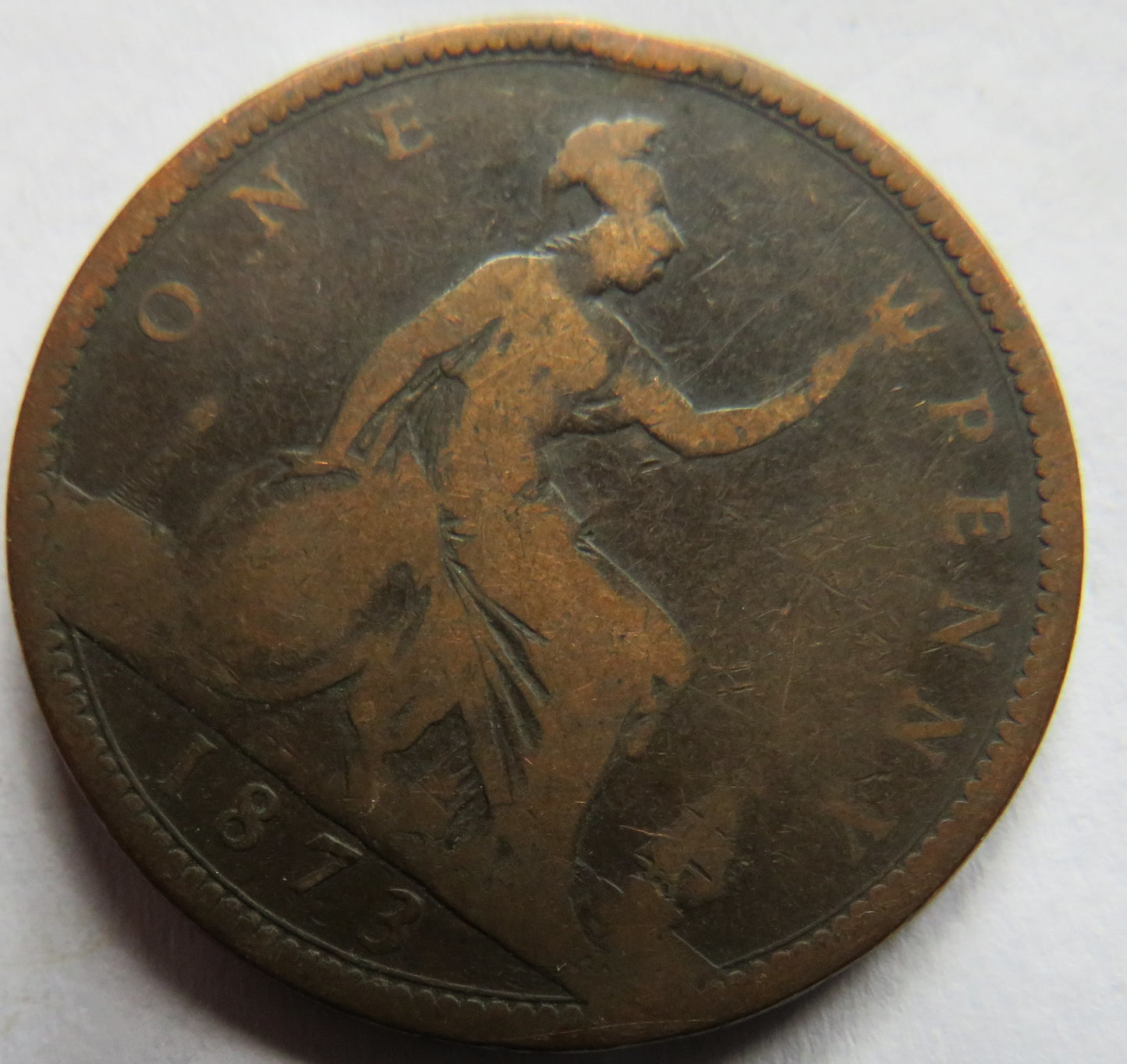 1873 Queen Victoria Bun Head One Penny Coin - Great Britain