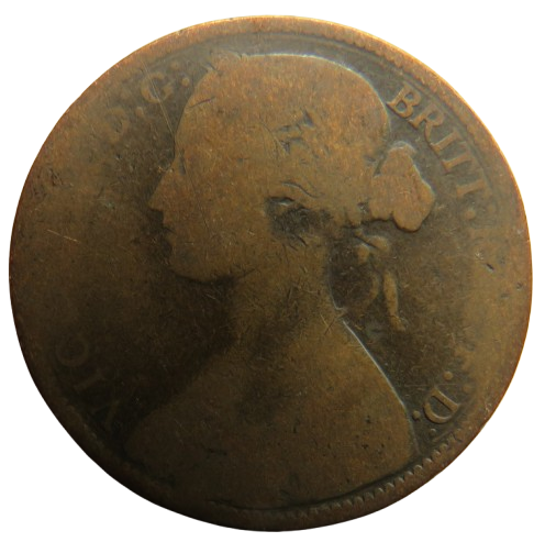 1872 Queen Victoria Bun Head One Penny Coin - Great Britain
