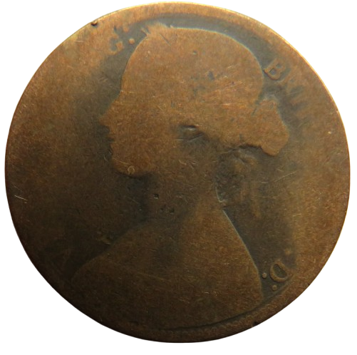 1870 Queen Victoria Bun Head One Penny Coin - Great Britain
