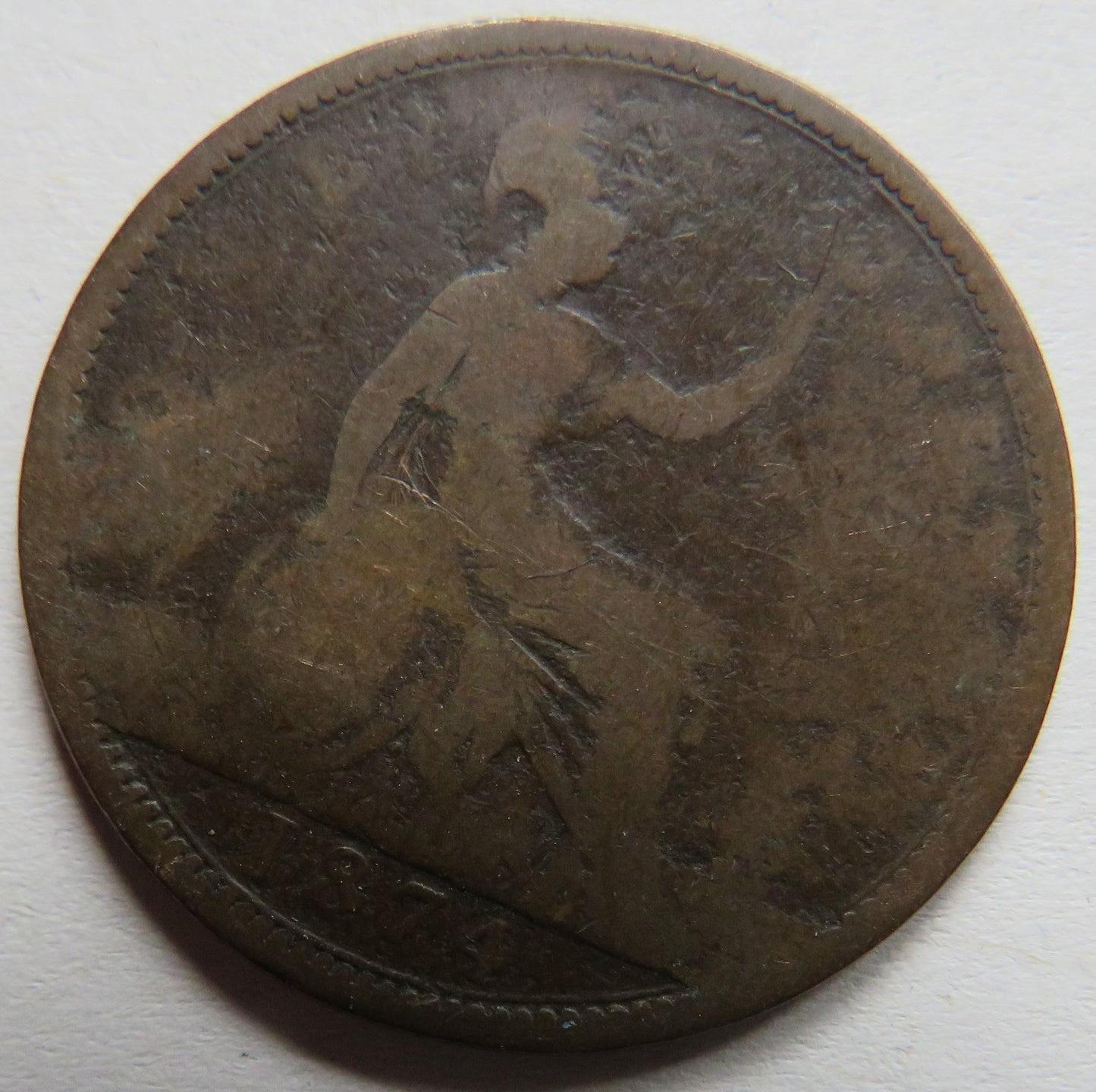 1874 Queen Victoria Bun Head One Penny Coin - Great Britain