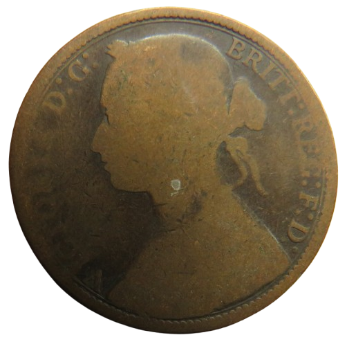 1874 Queen Victoria Bun Head One Penny Coin - Great Britain