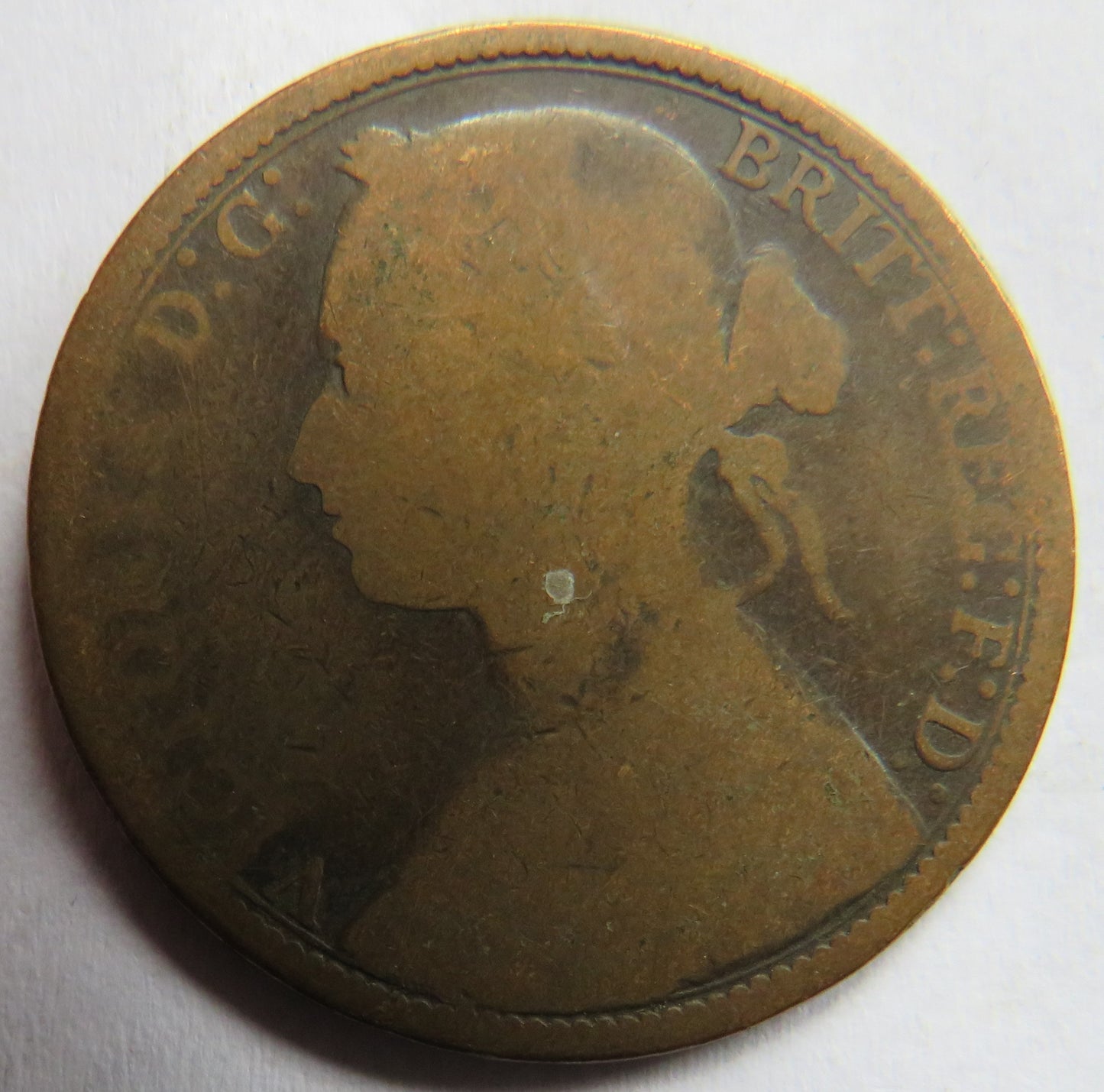 1874 Queen Victoria Bun Head One Penny Coin - Great Britain
