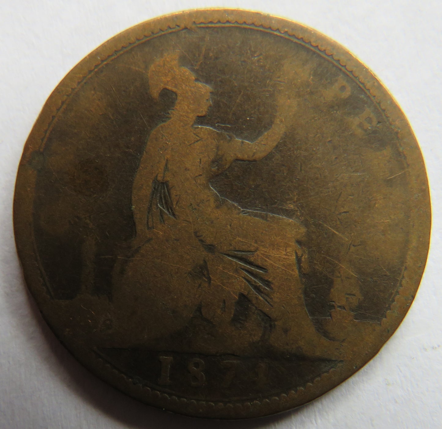 1874 Queen Victoria Bun Head One Penny Coin - Great Britain