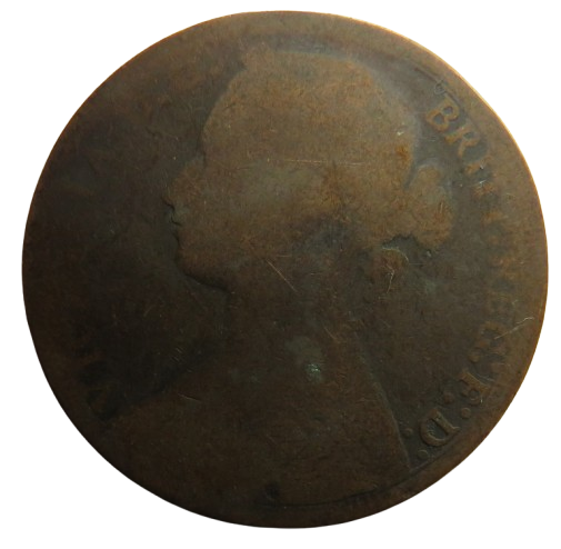 1875 Queen Victoria Bun Head One Penny Coin - Great Britain