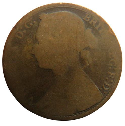 1877 Queen Victoria Bun Head One Penny Coin - Great Britain