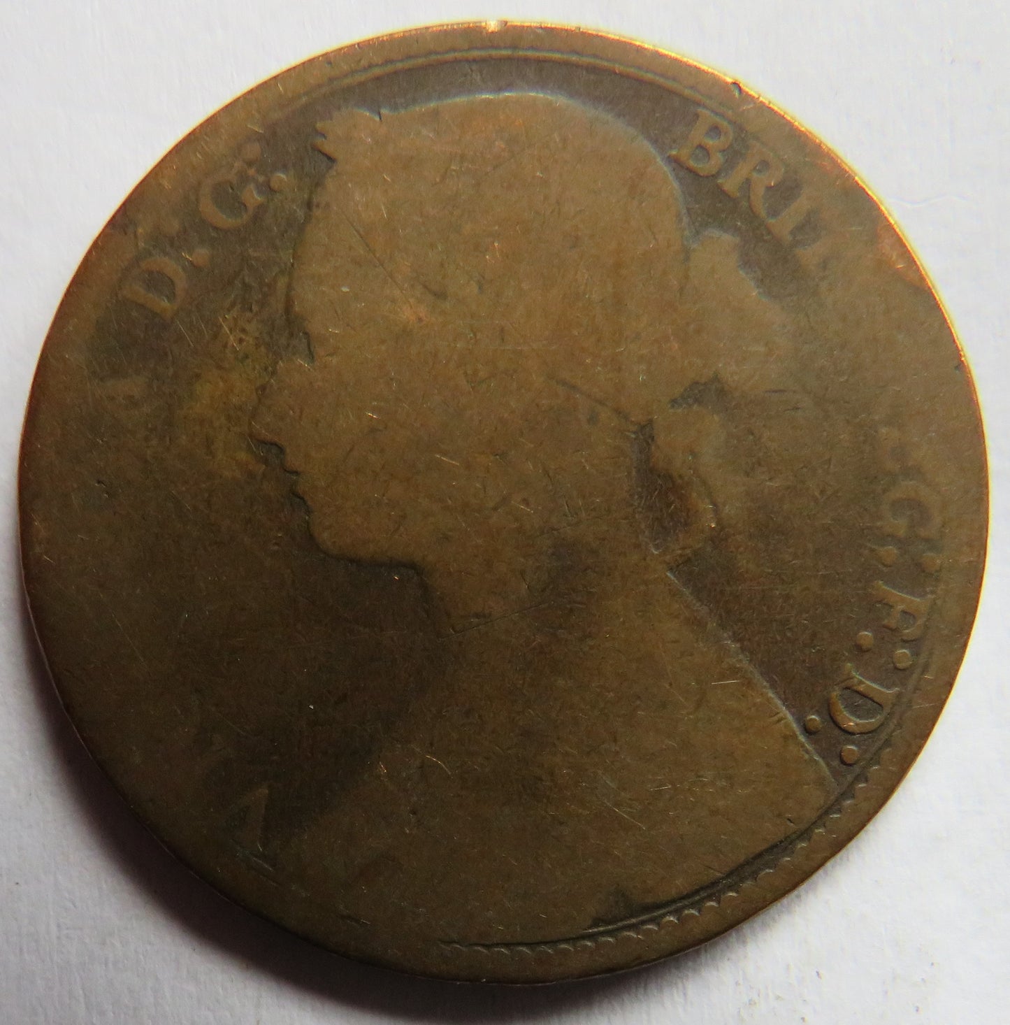 1877 Queen Victoria Bun Head One Penny Coin - Great Britain