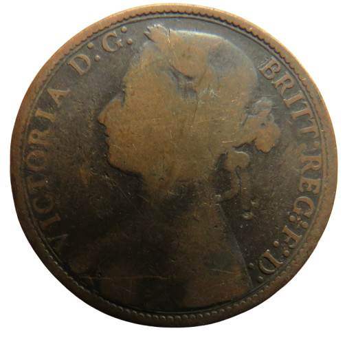 1877 Queen Victoria Bun Head One Penny Coin - Great Britain