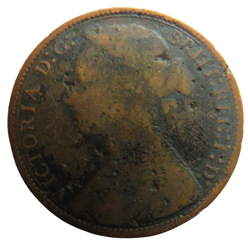 1877 Queen Victoria Bun Head One Penny Coin - Great Britain