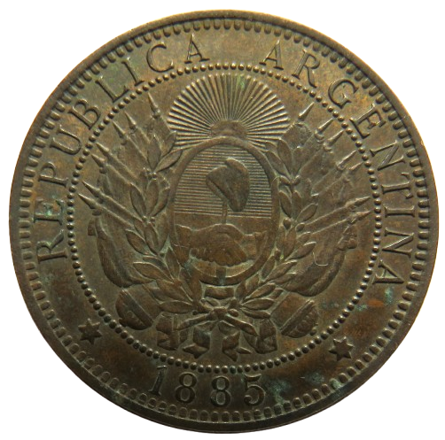 1885 Argentina 2 Centavos Coin In Better Grade