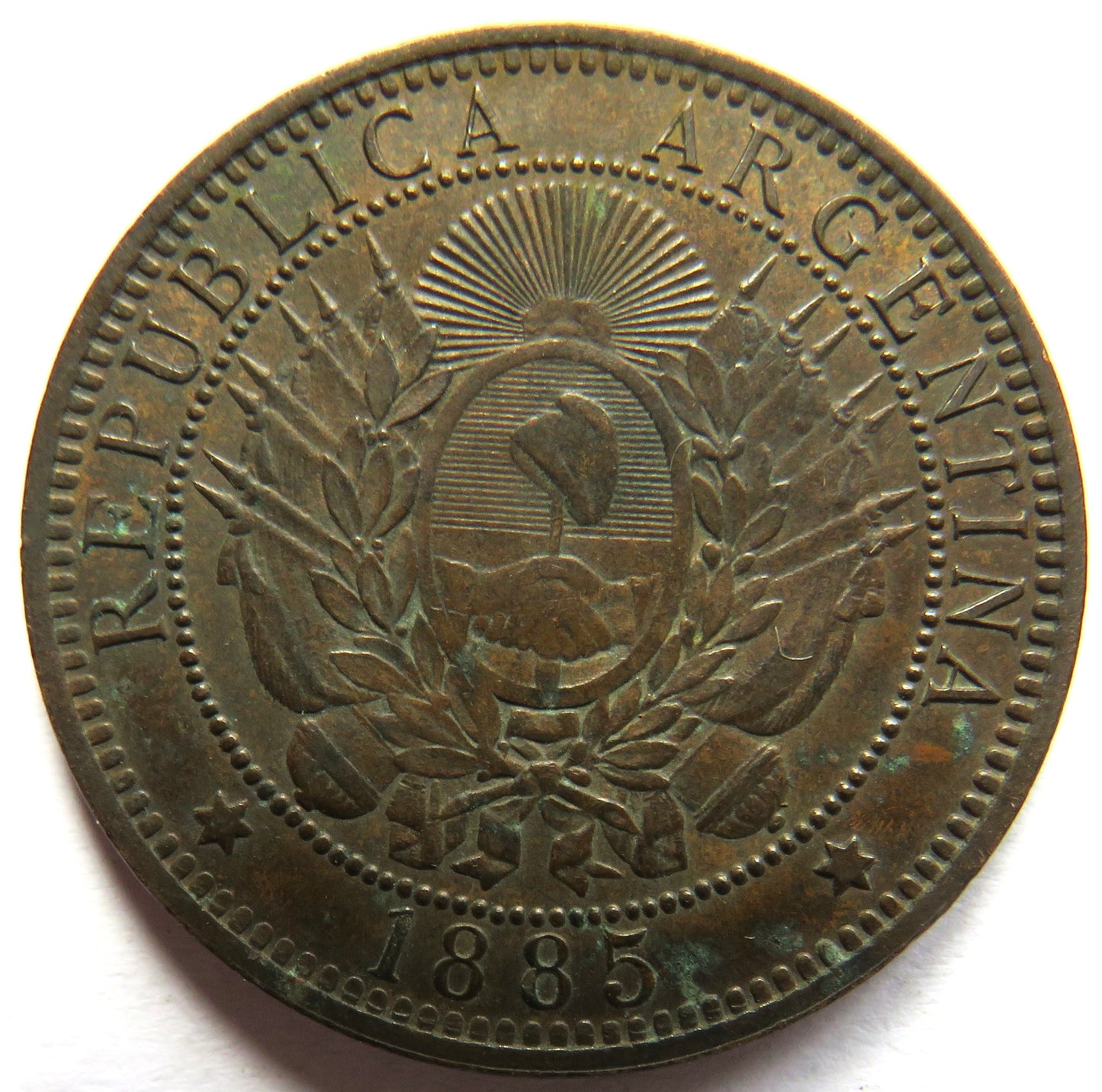 1885 Argentina 2 Centavos Coin In Better Grade