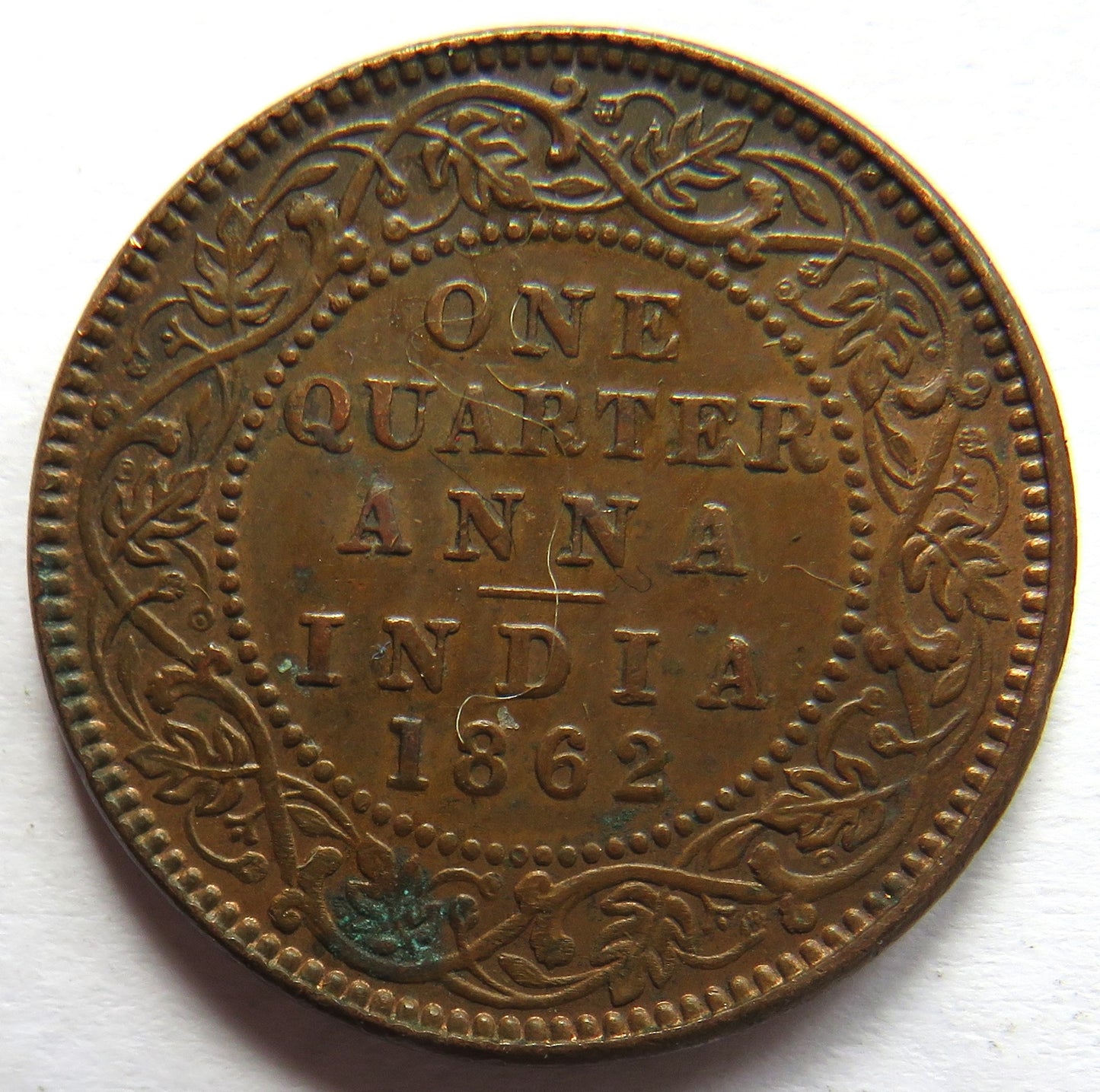 1862 Queen Victoria India 1/4 Quarter Anna Coin