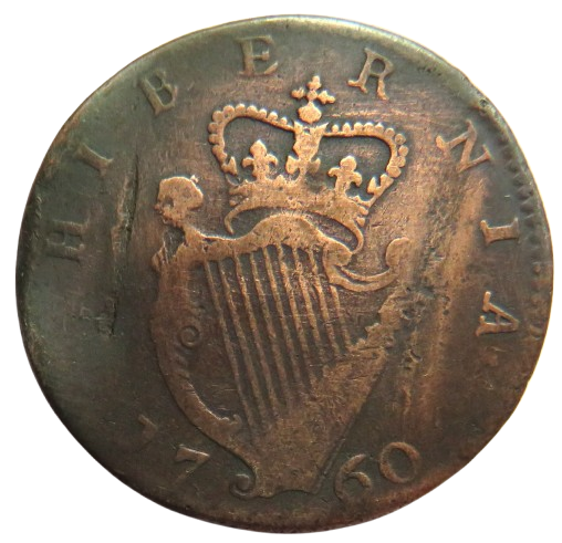 1760 King George II Ireland Hibernia Halfpenny Coin