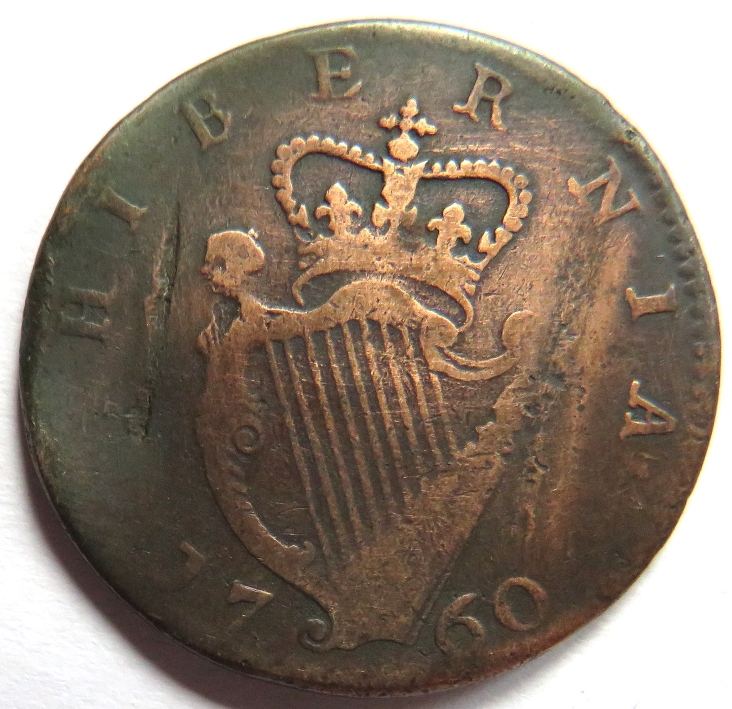 1760 King George II Ireland Hibernia Halfpenny Coin