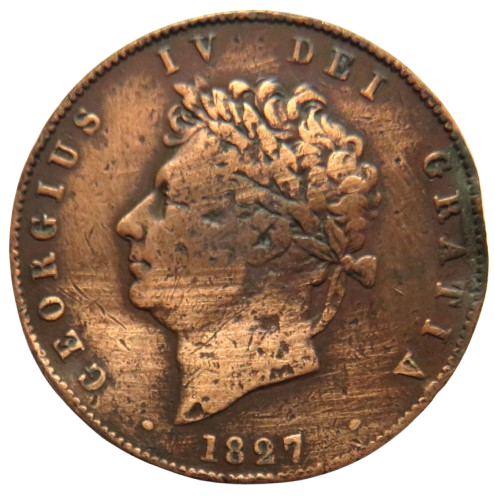 1827 King George IV Halfpenny Coin - Great Britain