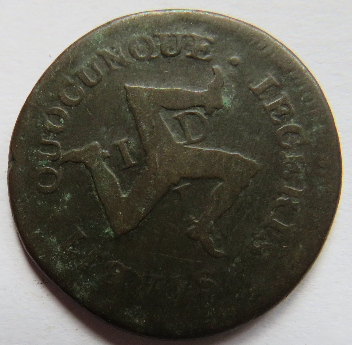 1733 Isle of Man One Penny Coin - James Stanley