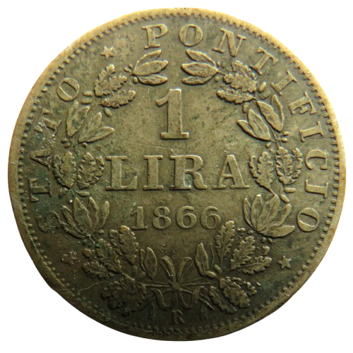 1866 Italian Papal States Silver 1 One Lira Coin
